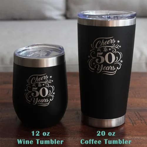 Miniatura 6 de Cheers to 50 Years - Vaso de café aislado con tapa deslizante - Taza aislada de acero inoxidable - Regalo para 50 aniversario - Negro