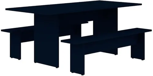 Miniatura 14 de Manhattan Comfort Nomad - Juego de comedor de 3 piezas para 6 personas con mesa de cocina moderna y 2 bancos, muebles de granja con acabado de grano