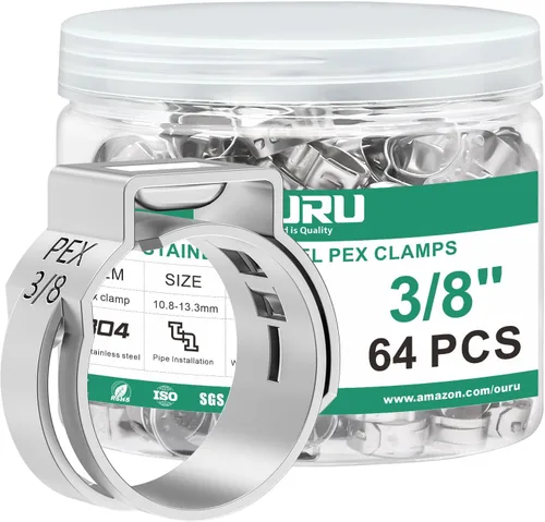 Miniatura 9 de OURU 54 piezas 1/2 Pex anillo de crimpado, abrazaderas Pex de acero inoxidable 304, abrazaderas de manguera de oreja única para accesorios Pex