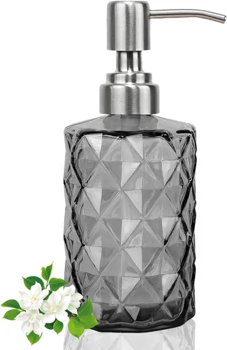 Miniatura 22 de Dispensador de jabón verde de 14 onzas para baño, paquete de 2, dispensadores de jabón de manos de vidrio transparente con bomba de acero