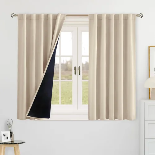 Miniatura 57 de BGment Cortinas 100% opacas beige de 63 pulgadas de largo con forro aislante térmico, bolsillo para varilla y lengüeta trasera de doble capa