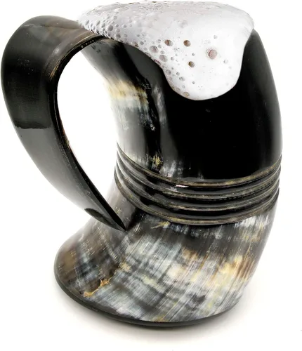 Miniatura 7 de 5MOONSUN5 's Viking - Tazas de cuerno para beber cerveza, vino y mead pagano, capacidad de 16 onzas, material de cuerno natural hecho a mano HBM-555
