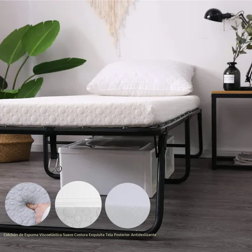 Miniatura 5 de LEISUIT - Cama plegable con colchón de espuma viscoelástica para invitados, catre plegable portátil para habitación y oficina