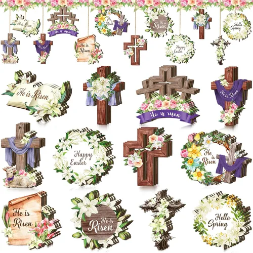 Miniatura 14 de Spiareal 36 piezas Adornos de día de San Patricio en madera, adorno colgante de trébol verde, gnomo verde, camión, recorte de madera, decoración