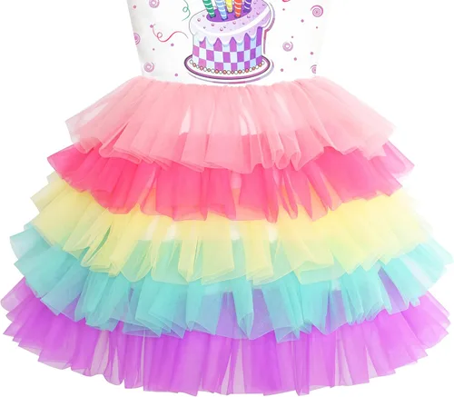 Miniatura 4 de Sunny Fashion Vestido de princesa con volados para niñas, con estampado de torta de cumpleaños
