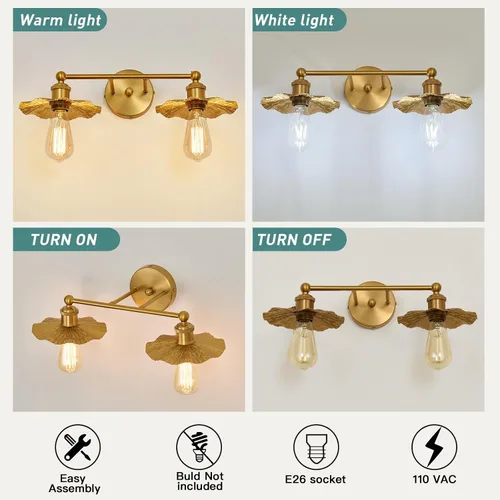 Miniatura 3 de ZGLAOJT 2 Luces Vintage para Tocador Doradas Accesorios de Iluminación para Baño Sobre Espejo.