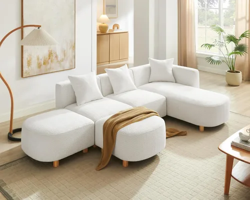 Miniatura 15 de VANOMi 279 cm Sofá modular seccional con 3 almohadas, cómodo sofá de chenilla en nube convertible de 5 plazas con reposapiés, sofás seccional