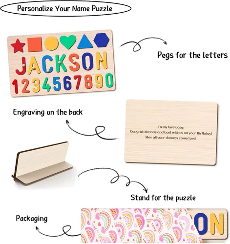 Miniatura 5 de Rompecabezas de nombre personalizado para niños, regalos personalizados para bebés, rompecabezas de nombres para niños pequeños de 1-3, primer