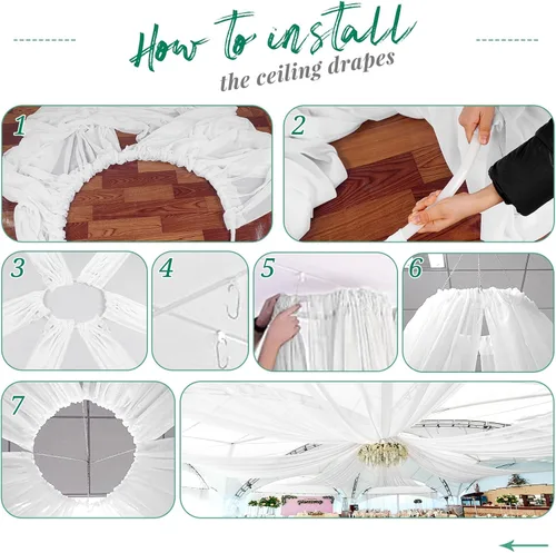 Miniatura 7 de Showgeous 6 paneles de cortinas de techo blancas para boda de 5 pies x 15 pies, tela para cubrir arco, cortinas transparentes, cortinas de gasa