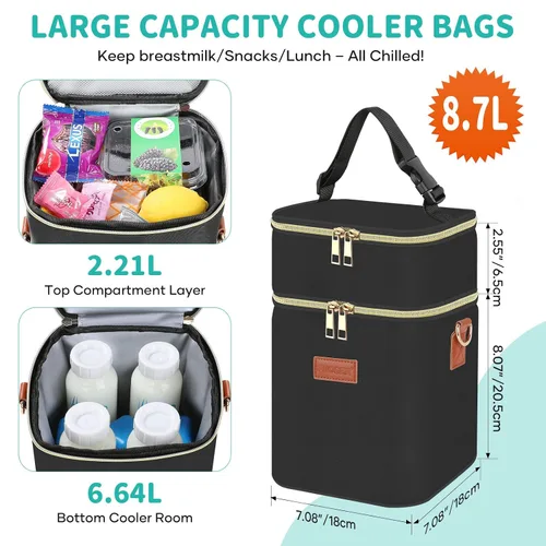 Miniatura 3 de Bolsa de transporte para biberones PIIOSER con paquete de hielo, cabe 4 biberones de hasta 9 onzas, pequeña bolsa térmica aislada para leche materna