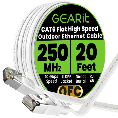 Miniatura 41 de GEARit Cable Ethernet plano Cat 6 para exteriores (15 pies, negro) Chaqueta LLDPE clasificada para entierro directo – Cat6 blindado FTP 10Gbps