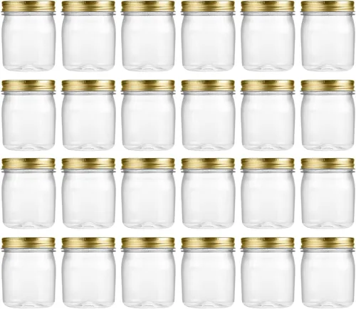 Miniatura 17 de novelinks Tarros de plástico transparente de 8 onzas con tapas herméticas, paquete de 16 tarros de plástico con tapas de 8 onzas, recipientes de Oro
