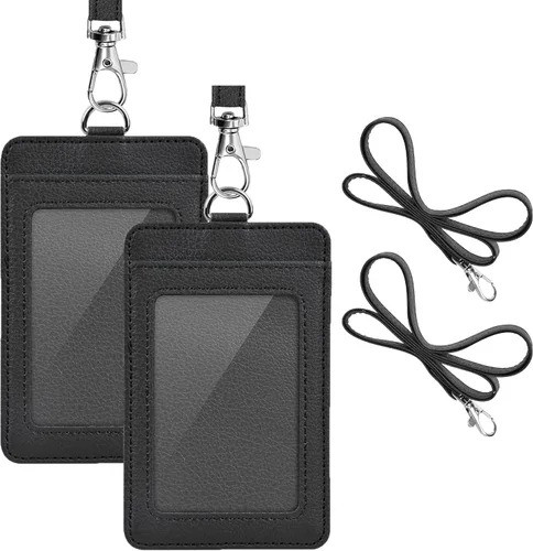 Miniatura 12 de Paquete de 2 soportes para tarjetas de identificación de piel sintética, soporte para tarjetas de identificación de Life-Mate con 1 ventana