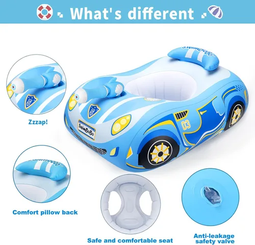 Miniatura 3 de Swimbobo - Flotador de piscina para niños pequeños con asiento, barco, inflable, avión, piratas, tiburones, coche para niños, juguetes al aire libre