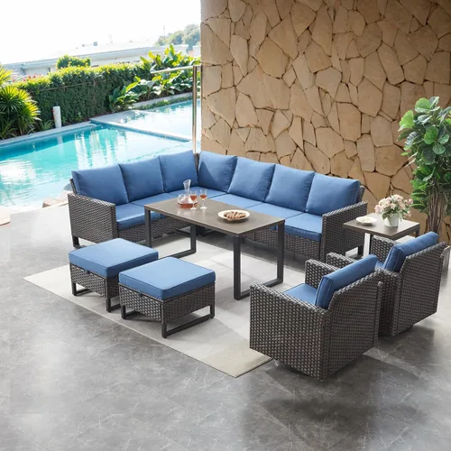 Miniatura 129 de HUMMUH Juego de 2 sillas giratorias para patio, mimbre de polietileno, para exteriores, bistró, porche, balcón, muebles con cojines Gris/gris