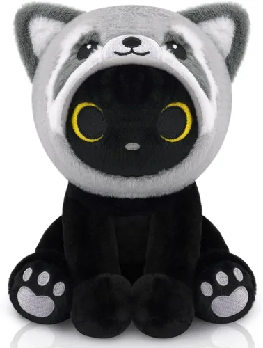 Miniatura 9 de Peluche de gato de caballo – Aniaml de peluche de gato negro de 8 pulgadas con capucha de caballo marrón extraíble, lindo animal de peluche, juguete