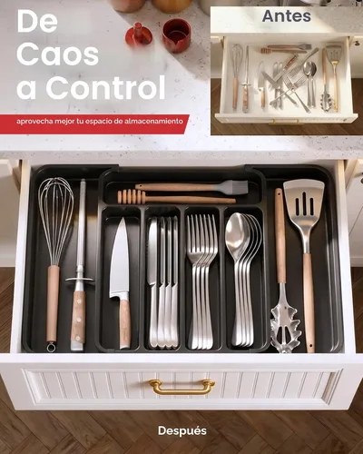 Miniatura 2 de Aujen Organizador de cubiertos – Organizador de cajones de cocina expandible, organizador de utensilios ajustable, bandeja de cubiertos