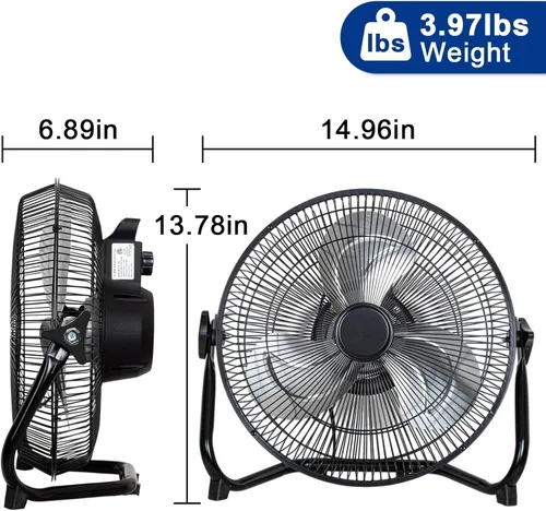 Miniatura 6 de BILT HARD Ventilador de piso de alta velocidad de 12 pulgadas, 3 velocidades, potente ventilador de flujo de aire de 1650 CFM, ventilador de metal