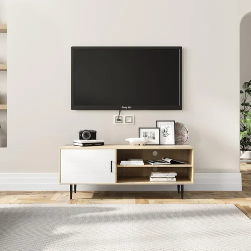 Miniatura 15 de Novilla Soporte de TV para televisores de hasta 50 pulgadas, moderno centro de entretenimiento con puerta de granero, mesa de TV con estante