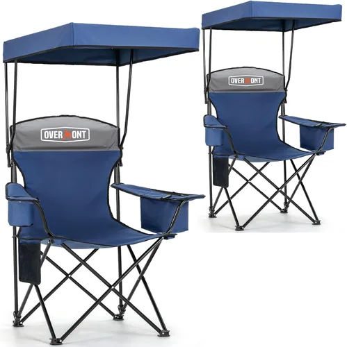 Miniatura 9 de Overmont - Silla de camping con toldo de 330 libras, silla de playa plegable resistente con bolsa enfriadora de 3 L, soporte de respaldo alto