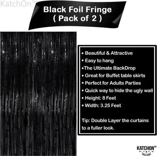 Miniatura 2 de KatchOn - Telón de fondo negro con flecos de 6.4 x 8 pies, extra grande, paquete de 2, telón de fondo de oropel negro para decoraciones de fiesta
