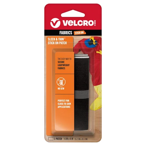 VELCRO Brand Adhesivo de Gancho y Bucle Elegante y Delgado para Telas | 15 cm x 10 cm, Negro | Suave en la Piel Ultra Ligero | Adhesivo en la Parte