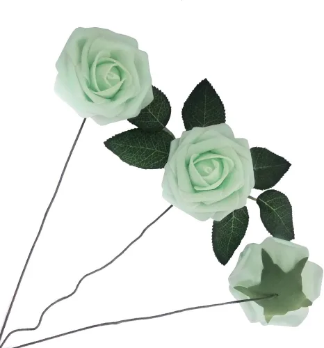 Miniatura 4 de 50 rosas artificiales de aspecto real verde menta con tallo para ramos de boda, centros de mesa, fiestas, baby shower, decoración del hogar