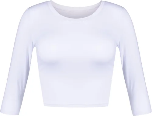 Miniatura 16 de Camiseta corta para mujer, cuello redondo, manga 3/4, casual, Y2K, linda camiseta corta para yoga