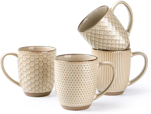 Miniatura 11 de GBhome Juego de 4 tazas de café grandes hechas a mano de 16 onzas con mango grande para capuchino, café con leche, té, cacao caliente, aptas