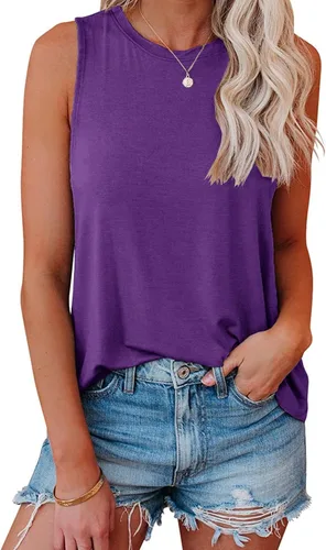 Miniatura 28 de JAWINT Camisetas casuales sin mangas para mujer, cuello redondo, sin mangas, holgadas, holgadas