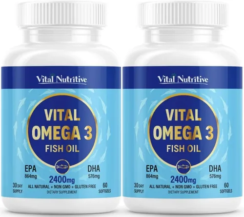 Miniatura 7 de Vital Omega 3 Suplementos de aceite de pescado de 2400 mg 864 mg de EPA y 576 mg de DHA 1440 mg de ácidos grasos omega-3 totales Promueve