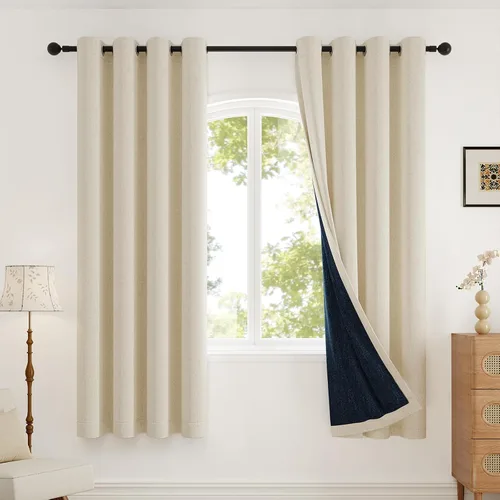 Miniatura 25 de Rinwoc - Cortinas 100% opacas gruesas y suaves de 2 paneles para dormitorio, aspecto de lino texturizado, bloqueo total de luz, cortinas