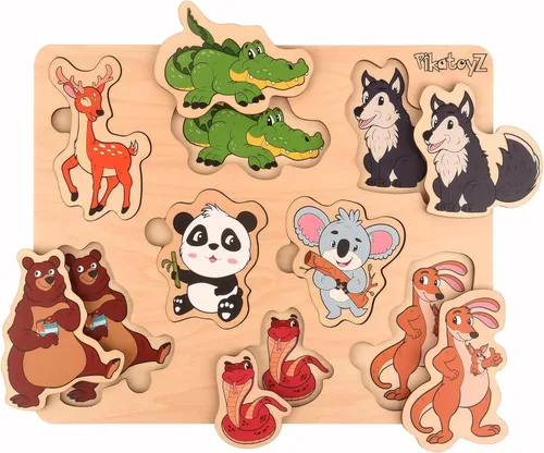 Miniatura 12 de Pikatoyz® Rompecabezas de madera para niños pequeños de 1 a 3 años - Juguetes educativos y de aprendizaje Montessori - Rompecabezas de madera