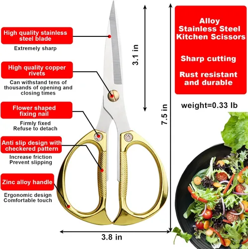 Miniatura 3 de Tijeras de cocina de acero inoxidable – Paquete de 2 tijeras de carne multiusos resistentes para aves de corral, cocina y preparación de alimentos