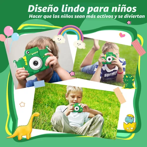Miniatura 5 de Cámara para niños, mejorada, diseño de dinosaurio, regalos de Navidad y cumpleaños para niños de 3 a 12, cámara digital 1080P HD para selfies