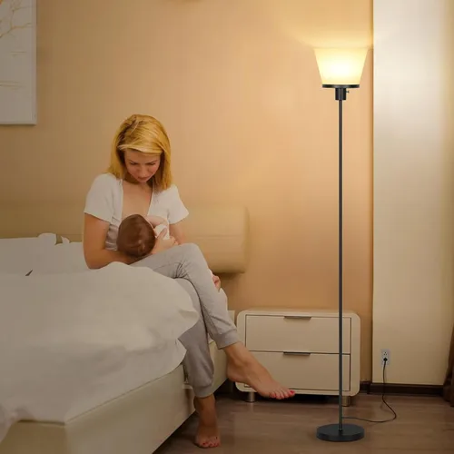 Miniatura 7 de Lámpara de pie para Dormitorio, Lámpara de pie dorada con pantalla de plástico blanco, Lámparas de pie modernas y altas, lámpara de pie brillante