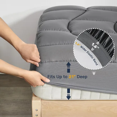 Miniatura 6 de Unikome Protector de colchón King impermeable, acolchado ergonómico para aliviar el dolor de espalda, funda de cama transpirable con bolsillo 2-Gris