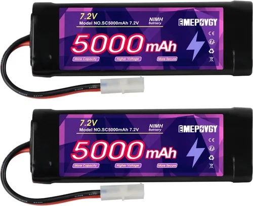 7.2V RC NiMH Batería 5000mAh Capacidad Recargable 6-Cell Flat Battery Pack con TMY Plug (2 Paquetes)