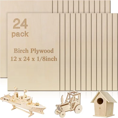 Miniatura 20 de 48 piezas de madera contrachapada de abedul báltico, 12 x 12 x 1/8 pulgadas, 0.118 pulgadas de grosor, madera sin terminar para manualidades, corte