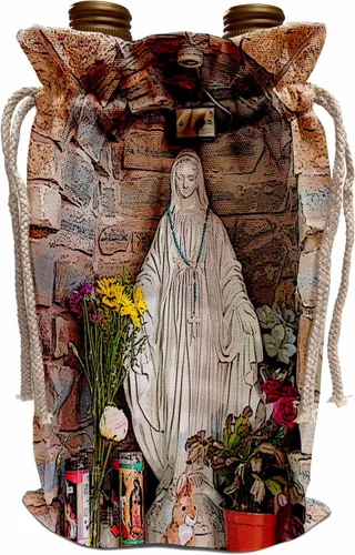 3dRose Jos Fauxtographee Realista - Una estatua al aire libre de María con ofrendas a su alrededor en la iglesia católica en el sur de Utah - Bolsa