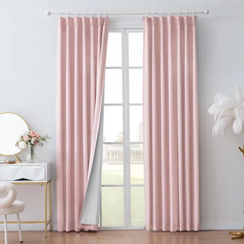 Miniatura 28 de MYSKY HOME Dusty Blue Full Black Out Pinch Pleated Curtains 63 inches Long for Bedroom Linen Textured with Blackout Liners Blue Gray Thermal
