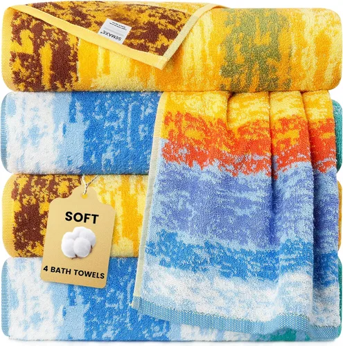Miniatura 15 de SEMAXE Toalla de baño amarilla, toalla de baño 100% algodón con lazo para colgar, 55 x 27 pulgadas, suave, absorbente y de secado rápido, para baño