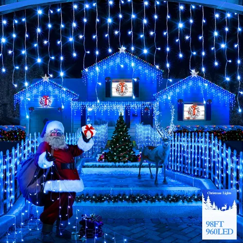 Miniatura 26 de FLVOECN 480 luces LED de Navidad de 49 pies, enchufables, 8 modos con temporizador, luces de hielo regulables, para exteriores, impermeables