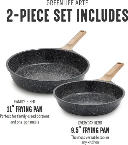 Miniatura 4 de GreenLife Juego de 2 sartenes antiadherentes, sartenes de 24 cm y 28 cm de cerámica libres de PFAS no tóxicas, aptas para inducción, mangos