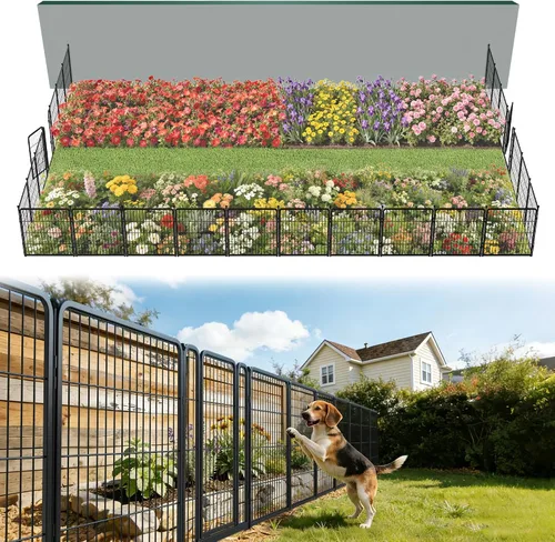 Miniatura 48 de FXW - Valla de jardín metálica y resistente para exteriores, barrera para perros y conejos, fácil instalación, negro, 24 pulgadas de alto x 29.6