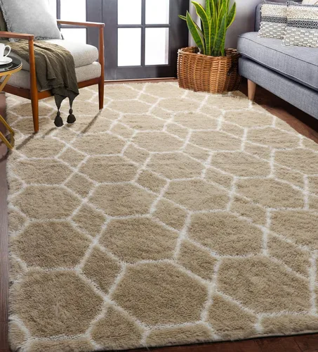 Miniatura 55 de ONASAR Alfombras de área para sala de estar y dormitorio, alfombra esponjosa lavable de 5x8 pies gris y blanca, alfombra de piso suave, afelpada