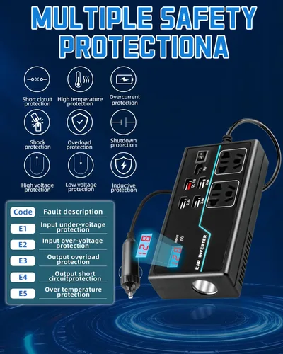 Miniatura 2 de Inversor de corriente de 200 W, 8 en 1 CC 12 V a 110 V CA, adaptador de enchufe de automóvil, convertidor de salidas con PD3.0 de 30 W y 4 puertos