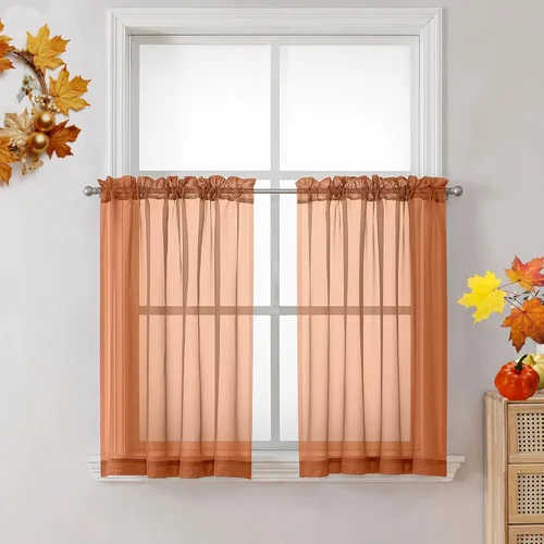 Miniatura 96 de OVZME - Cortinas traslúcidas blancas de 45 pulgadas de largo, 2 paneles, cortinas de gasa con bolsillo para barra para ventanas pequeñas, cada una