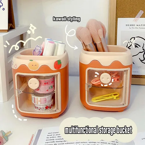Miniatura 7 de MLAFE Kawaii Portalápices de Cerdo Lindo Cubo de Almacenamiento de Cosméticos Kawaii Cubo de Almacenamiento Multifuncional Cubo de Papelería de Azul