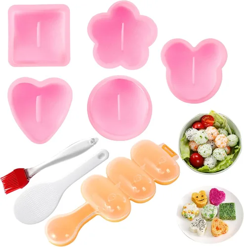 Miniatura 8 de Onigiri - Kit de moldes para hacer sushi musubi con paleta de arroz, cepillo para cocina, sin BPA, duradero, polipropileno, pequeño, redondo